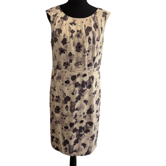 Ann Taylor Silk Blend Floral Purple White Sheath Sleeveless Dress Size 10 - Picture 1 of 7